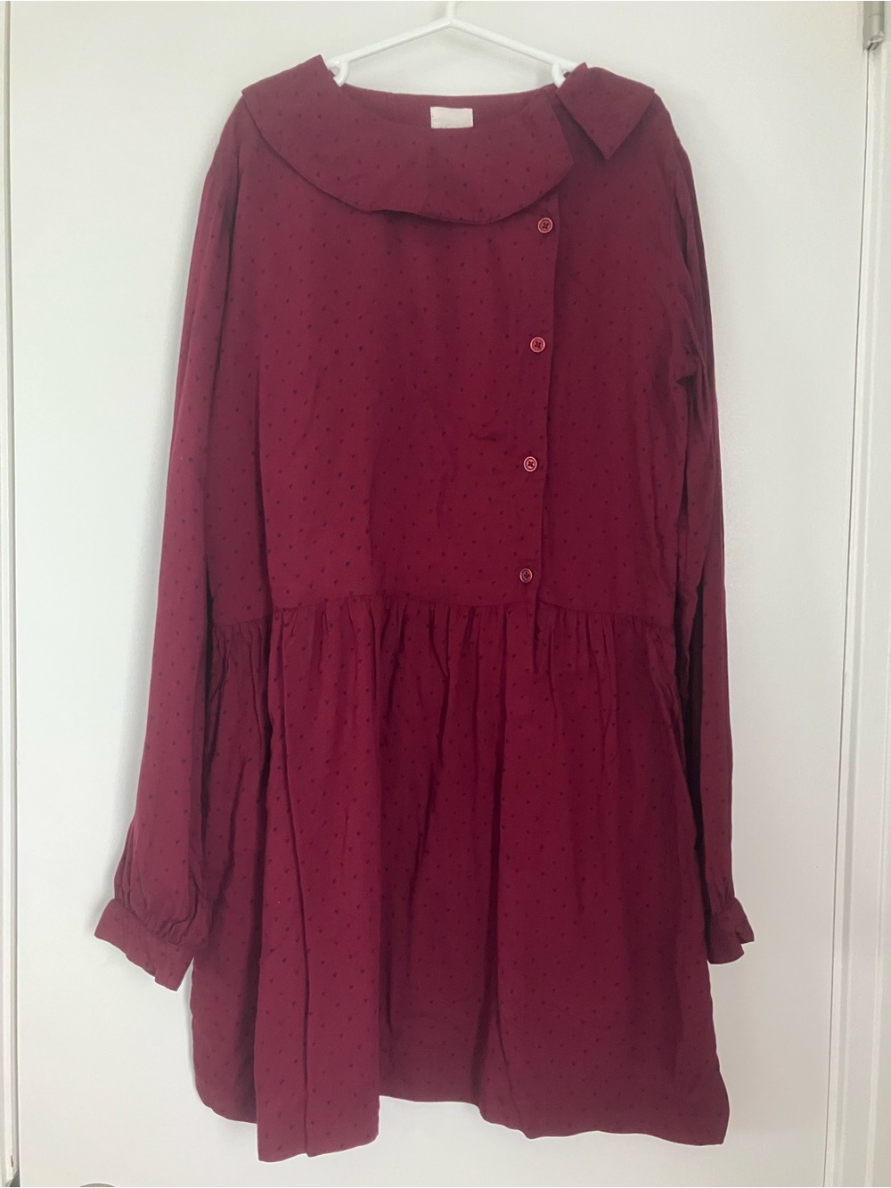 Gocco Girls' Burgundy Long-Sleeve Dress with Peter Pan Collar